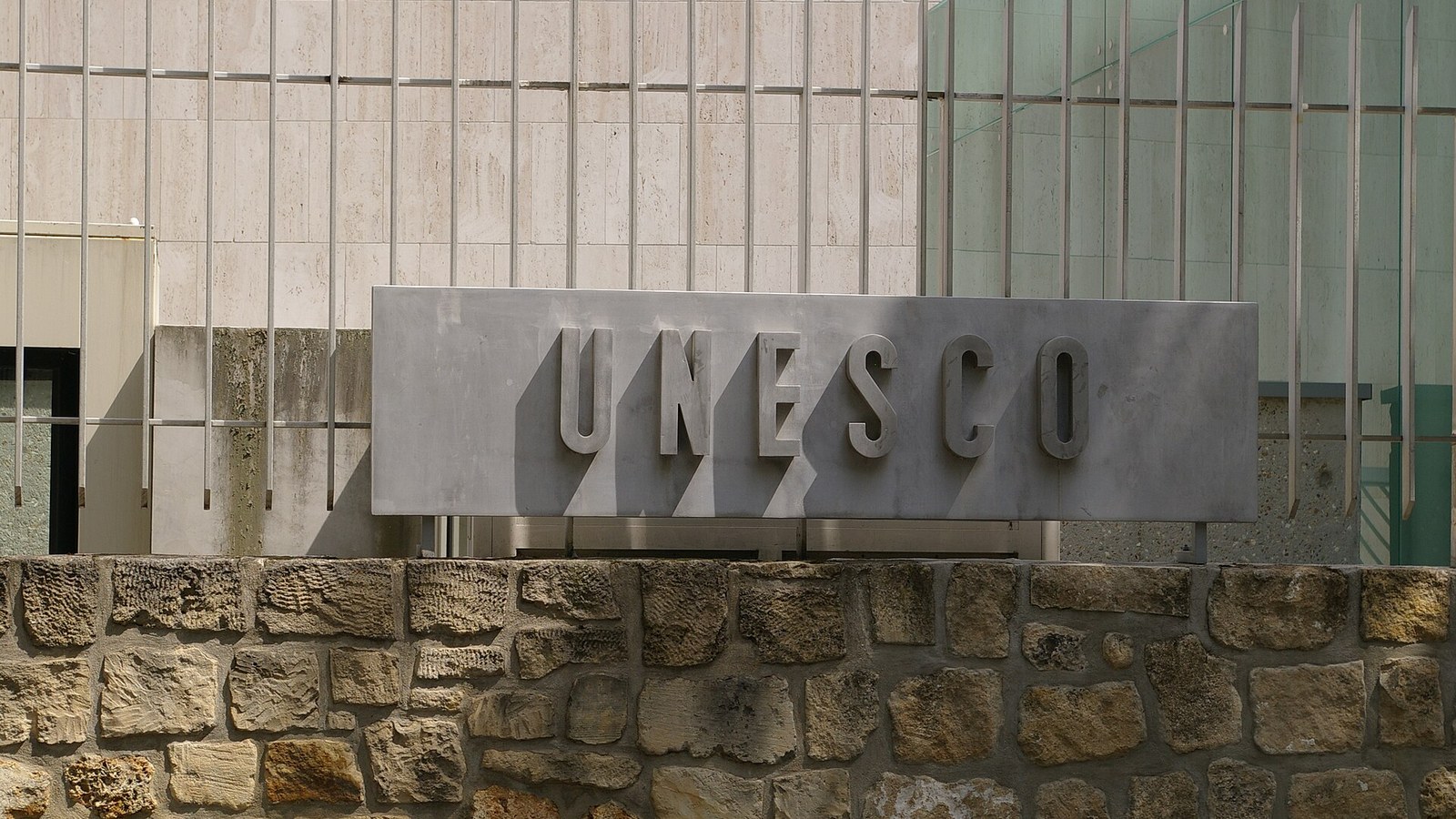 UNESCO sign at the organisation’s Paris headquarters, venue of the Africa history exhibition