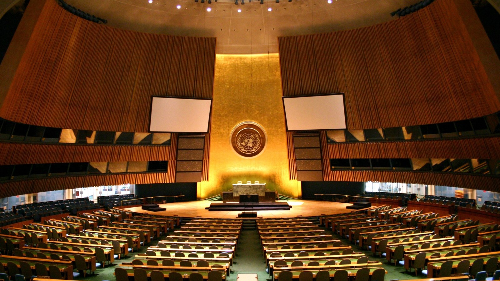 The UN General Assembly hall, photographed after 1974