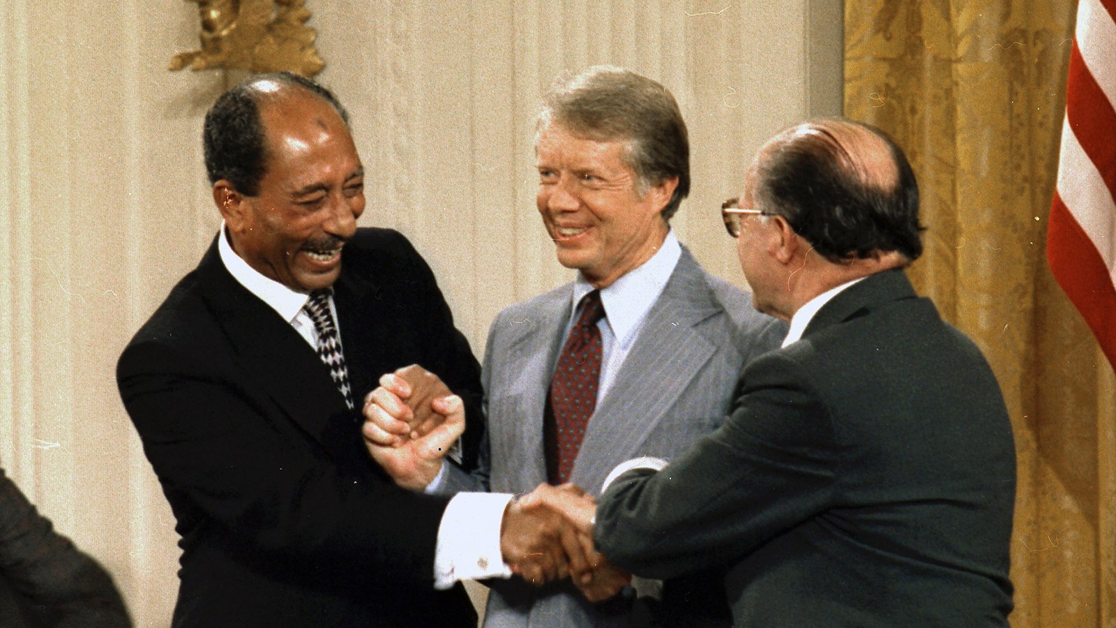 Jimmy Carter, Anwar Sadat and Menachem Begin at the signing of the Camp David Accords, 17 September 1978
