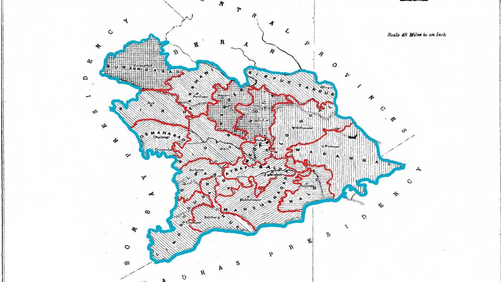 Hartă istorică a statului princiar Hyderabad, din recensământul din 1901