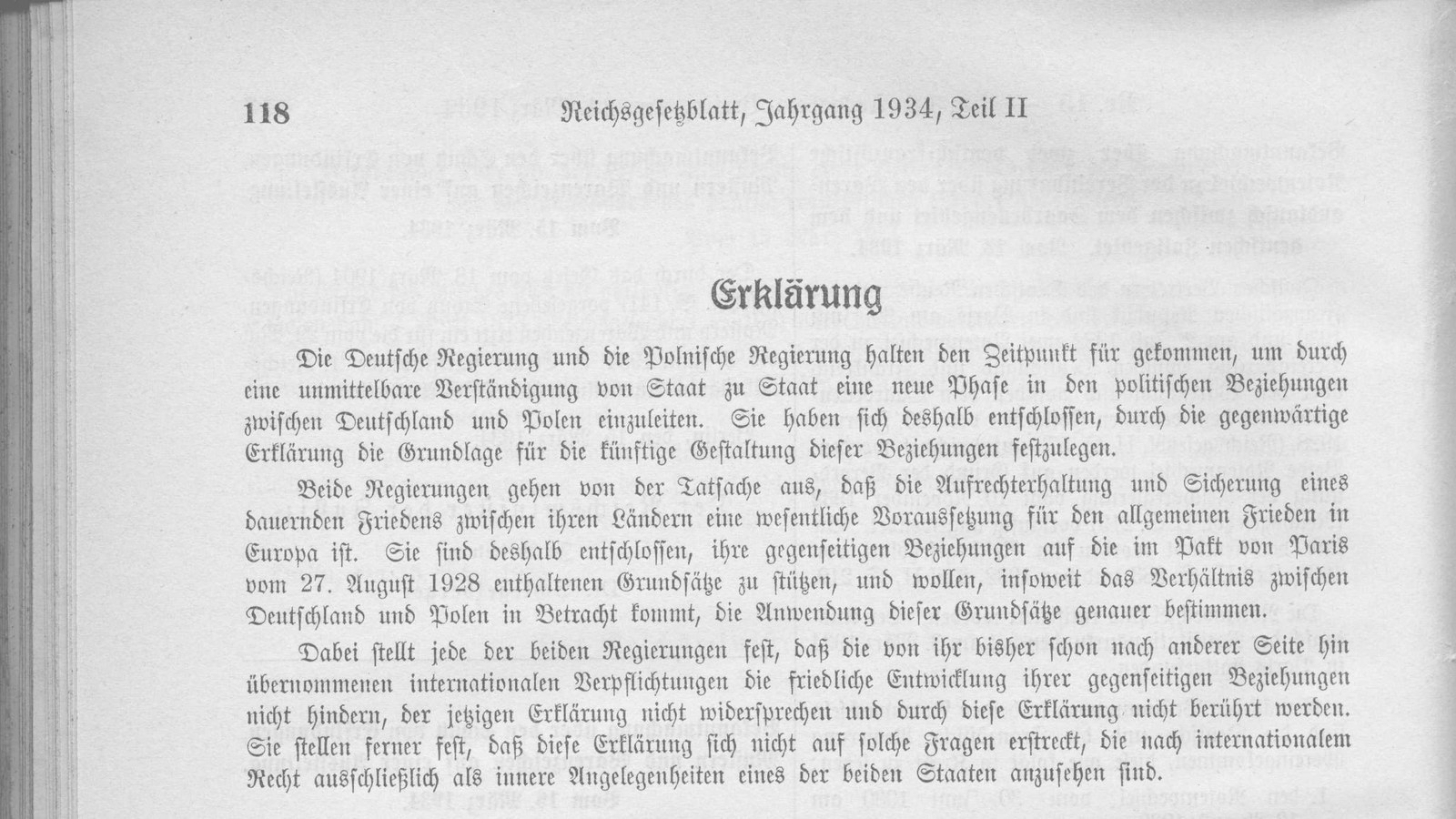 Reichsgesetzblatt page with the text of the German-Polish declaration