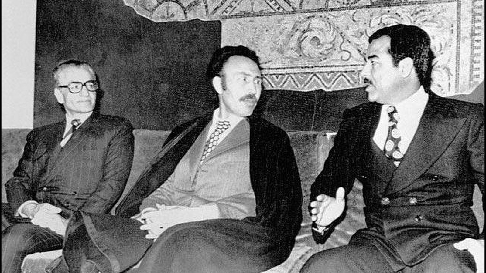 Mohammad Reza Pahlavi, Houari Boumédiène and Saddam Hussein in Algiers, 1975