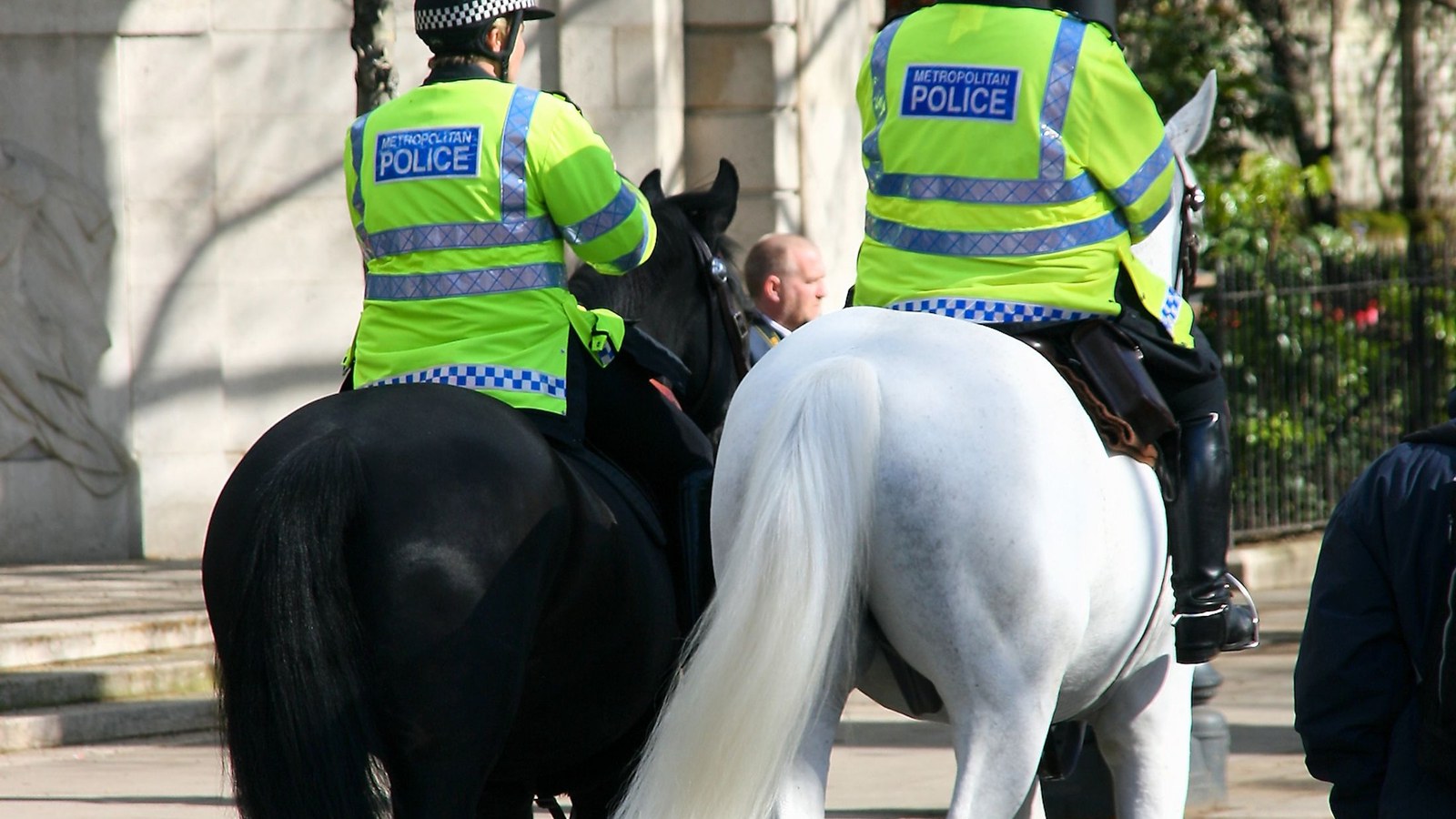 Metropolitan Police mounted officers; a horse patrol, not a 2026 programme operation