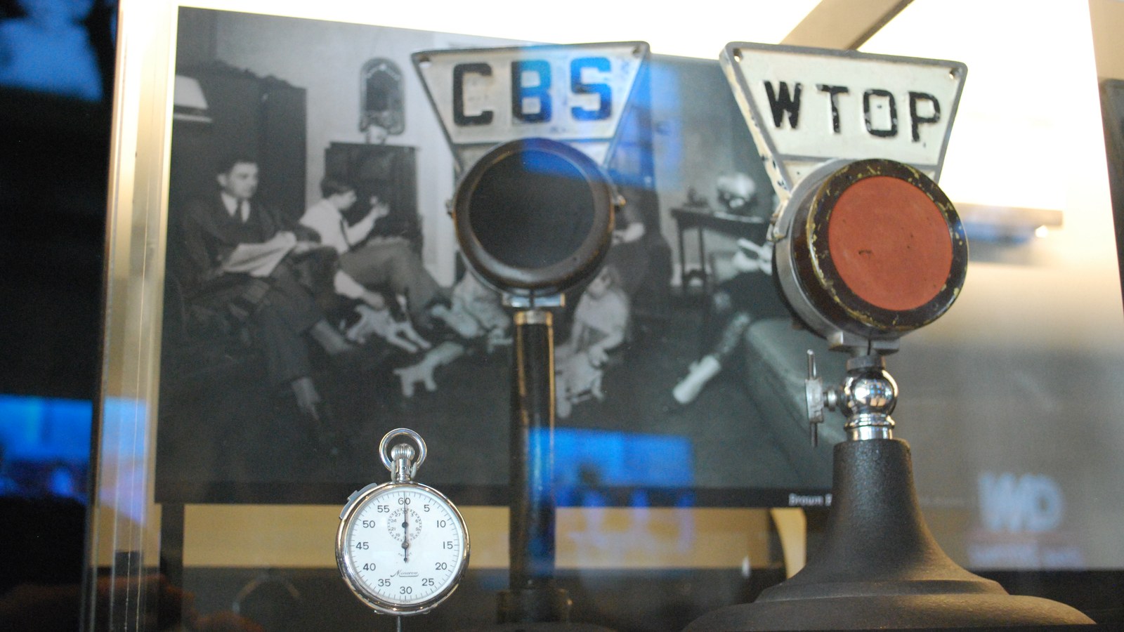 CBS and WTOP microphones displayed at the National Museum of American History, not the 1927 studio