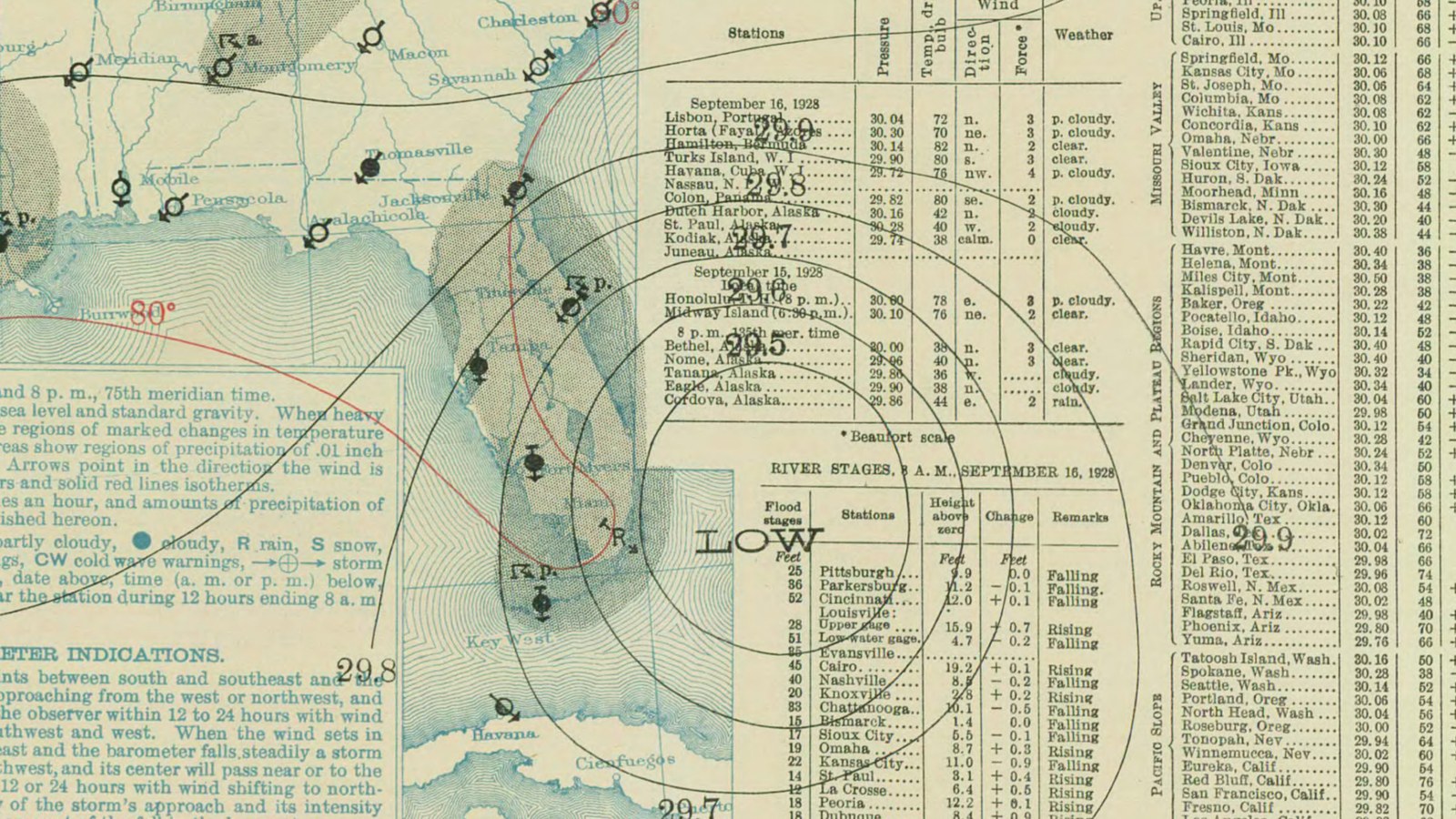 NOAA map of the Okeechobee hurricane, 16 September 1928