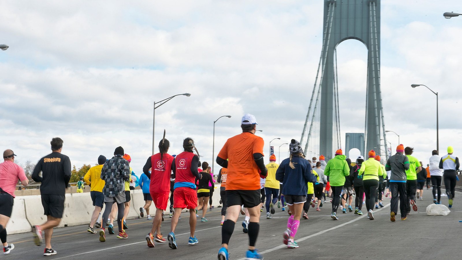 Runners on the Verrazzano-Narrows Bridge at the New York City Marathon, 2014; archive, not the 2026 race