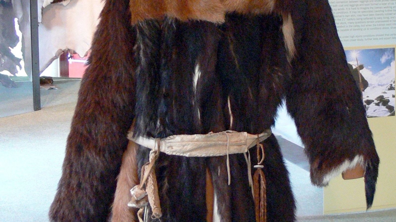 A museum reconstruction of Ötzi’s clothing; not the mummy itself